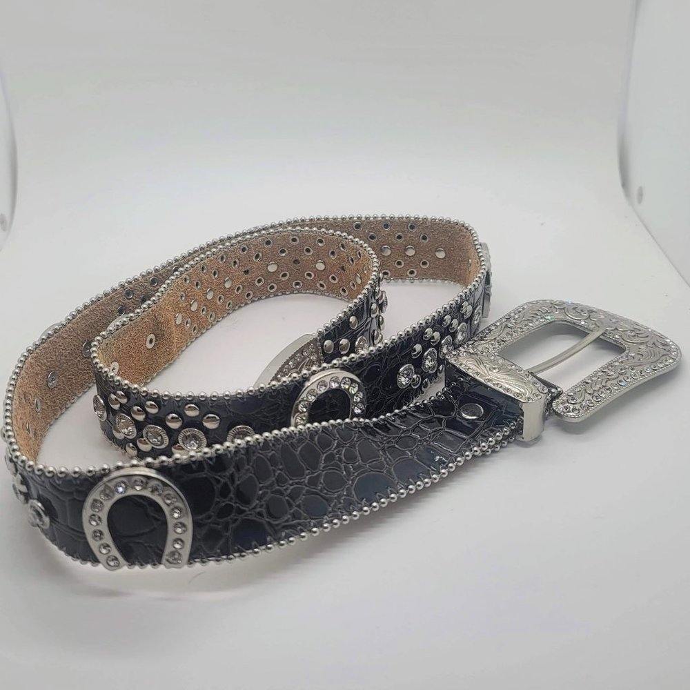 Brand New Cowgirl  Sroushaa Black Cowhide Leather Belt 44 L